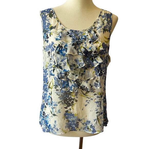 DONCASTER COLLECTION BLOUSE 10 100% SILK RUFFLES SIDE ZIP FLORAL SUMMER FEMININE - Picture 1 of 12